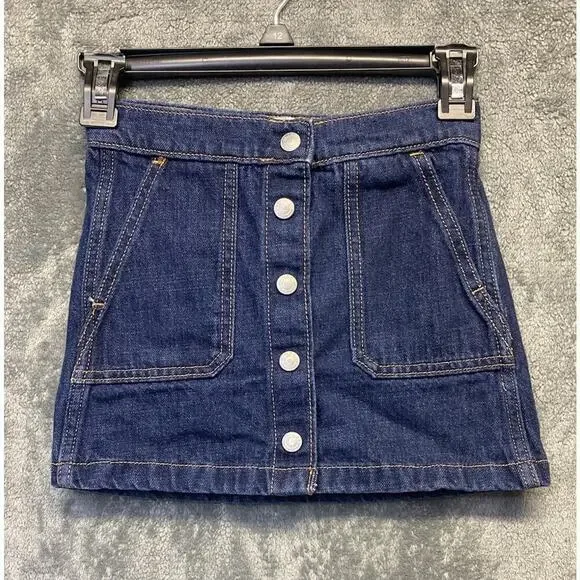 Old Navy Girls Jean Skirt Snap Front Adjustable Waist Size S 6/7 Denim Skirt