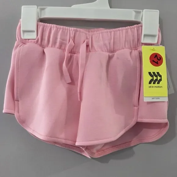 All in Motion Girls Pink Knit Athletic Shorts XS (4/5) Drawstring Elastic Waist
