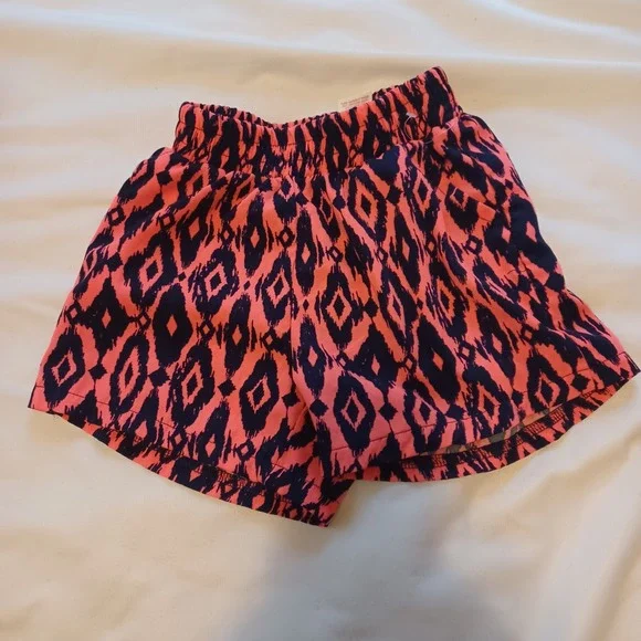 Faded Glory Girls Size 6-6X Coral Black Ikat Print Pull-On Shorts NWOT Tribal