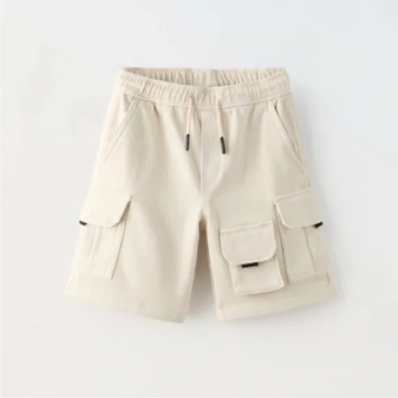 Zara Kids, Ecru, SOFT MULTI-POCKET SHORTS, 13-14 years