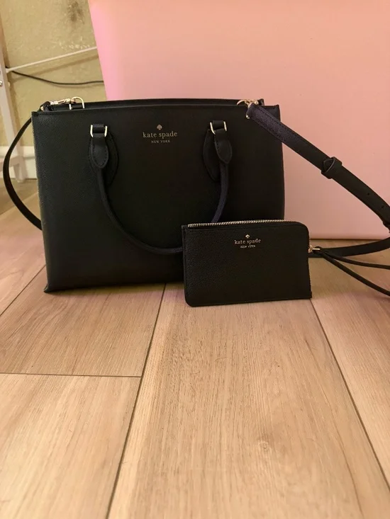 Kate Spade New York Black Saffiano Leather Satchel Crossbody Purse + Matching Wr