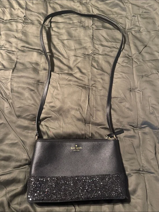 kate spade black crossbody with glitter trim