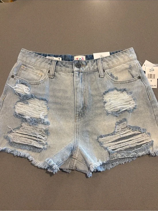 NWT Zoe High-Rise Distressed Denim Shorts - Light Blue