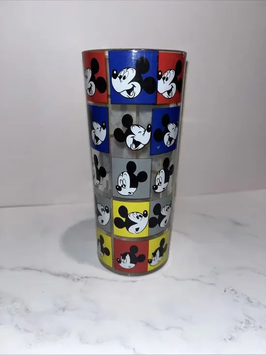 Official Disney Mickey Mouse Faces 16 oz Glass Tumbler Silver Buffalo Cup