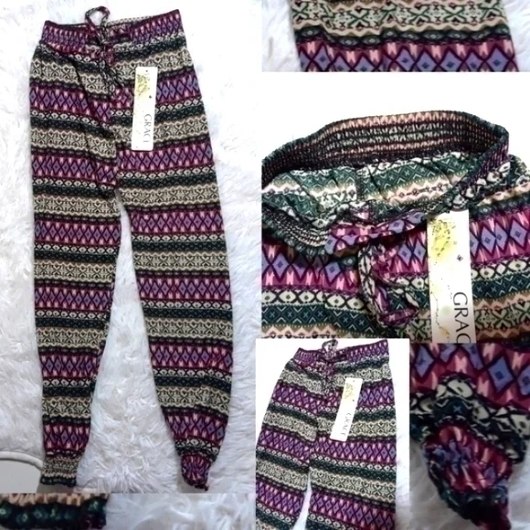 🛍Grace Multi-Print Elastic Waist Pants- Size XL
