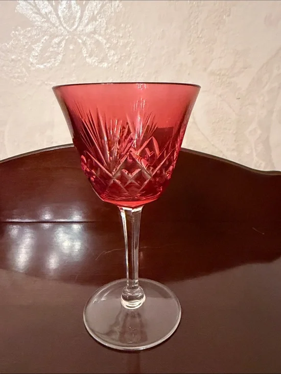 Vintage Red Cut Crystal Wine Glass - Elegant Stemware