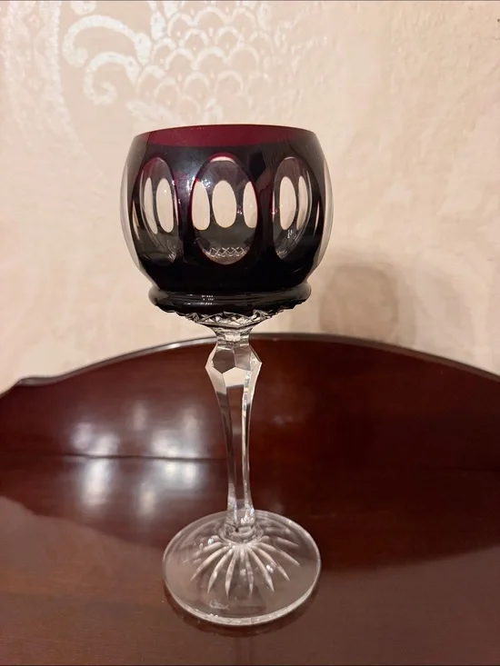 Vintage Cut to clear Cranberry Wine Glass