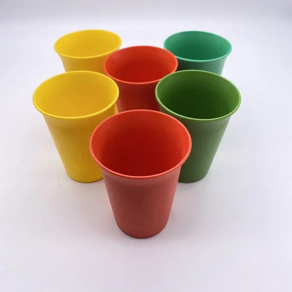 6 Vintage Tupperware Cups Tumblers #109-33,36,38,37. Red Green Yellow No Lids‎