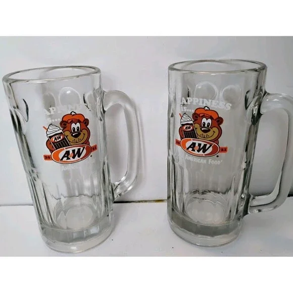 Lot of 2 A&W Root Beer Glass Mugs 2021 Great Root Bear Happiness Is Stein