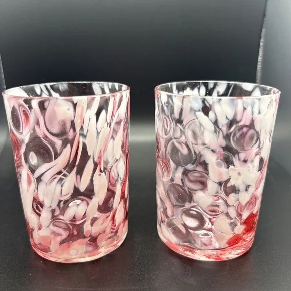 EAPG EARLY GLASS NORTHWOOD SPATTER AND COIN DOT TUMBLER Set Of 2. Pink and White