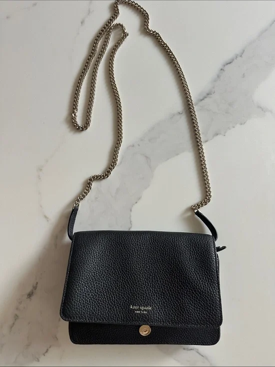 Kate Spade Black Pebbled Leather Chain Crossbody