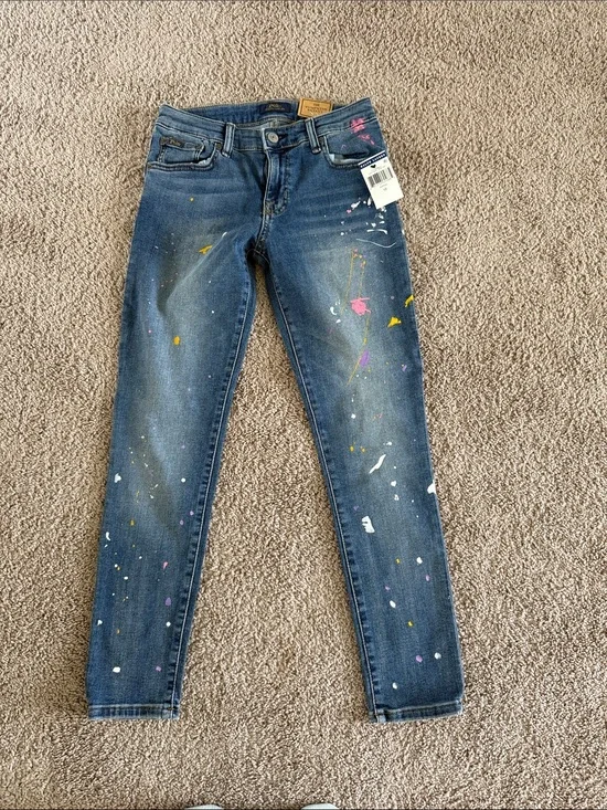 Ralph Lauren Blue Skinny Jeans with Colorful Paint-Splatter
