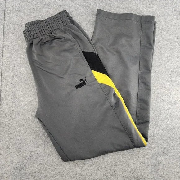 Puma Boys Youth Large | Gray Yellow Black Stripe Athletic‎ Track Pants