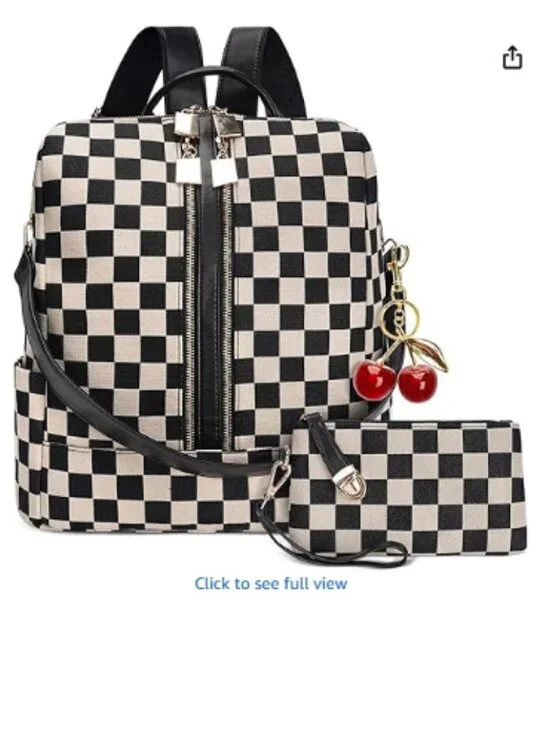 Checkered Backpack Purse for Women,Plaid Back Pack Handbag,Fashion Everyday