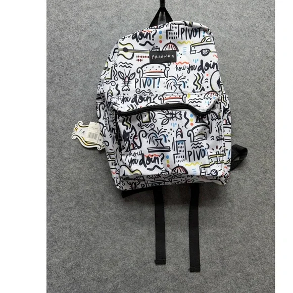 Friends TV Show Doodle Print Backpack White Multi PIVOT BP8SG6FRI NWT