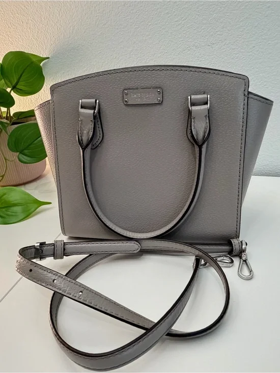 kate spade Gray Pebbled Leather Satchel with Removable Strap