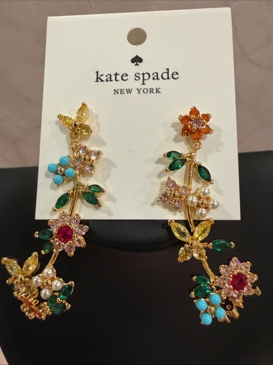 Kate Spade |♠️| Gold Plated Floral Drop Earrings with Multicolor Stones