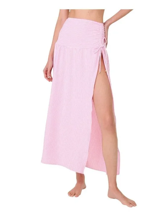 NWT Kate Spade Long Cover Up Skirt Open Side Ruched Begonia Bloom Pink Multi S