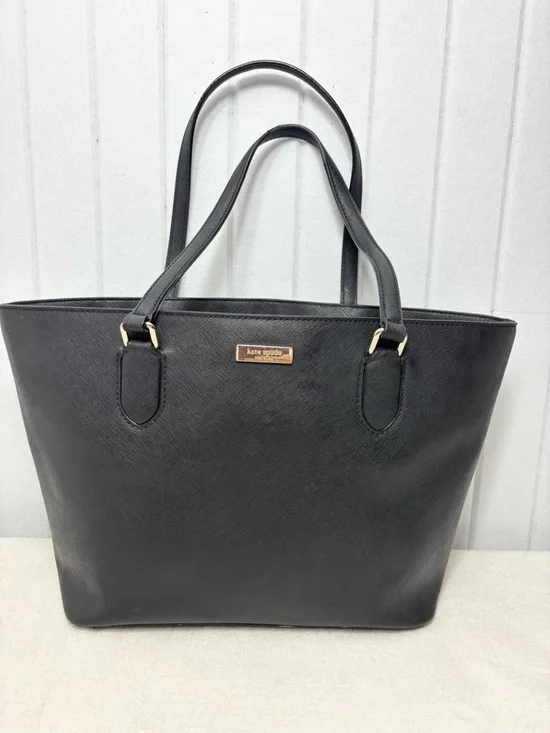 Kate Spade New York  Leather Cow Black Saffiano Tote with Gold Plaque‎