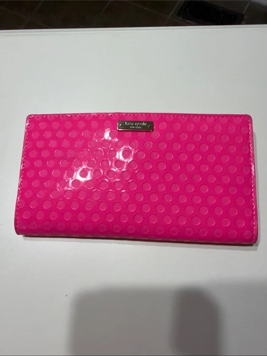 kate spade Bright Pink Patent Polka Dot Continental Wallet