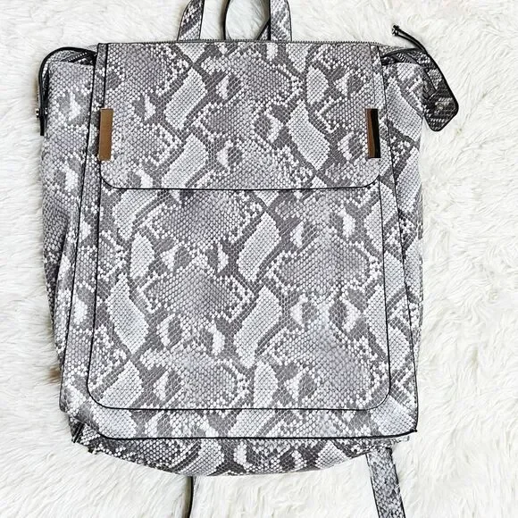Alfani Krissie Snakeskin Backpack Grey Faux Leather