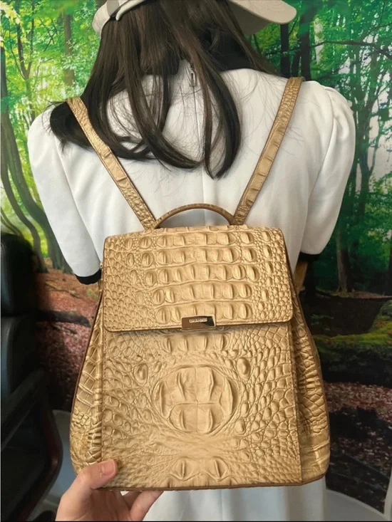 Brahmin Metallic Gold Croc-Embossed Backpack