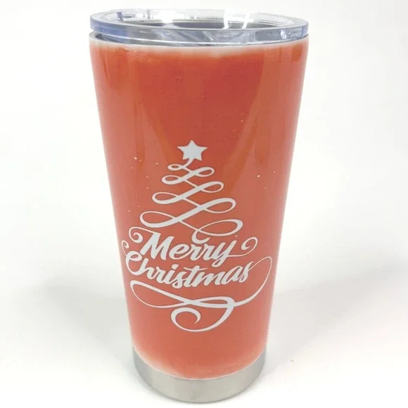 Merry Christmas Red Stainless Steel Insulated Tumbler Travel‎ Mug with Lid 7in