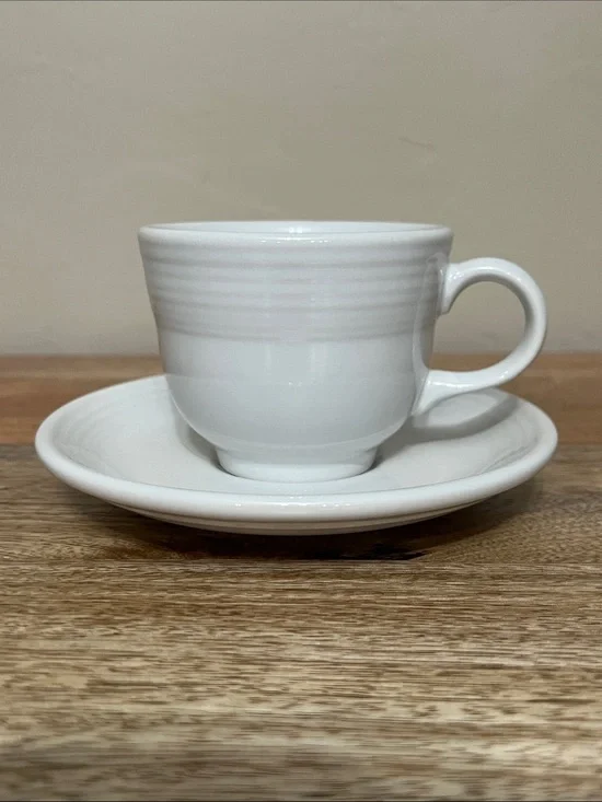 Homer Laughlin Fiesta Cup and Saucer White Fiestaware year stamp 1997
