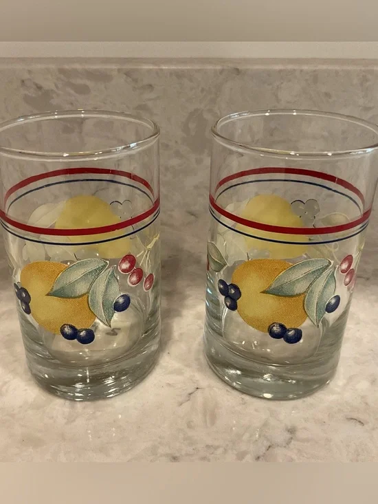 Vintage Corelle Cordinates “Abundance”  7 oz Juice Glasses Set of 2, Corning USA