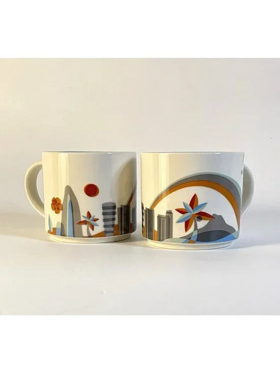 Starbucks Hawaii You Are Here Mugs 2015 14 oz Ceramic Set of 2 YAH White Blue