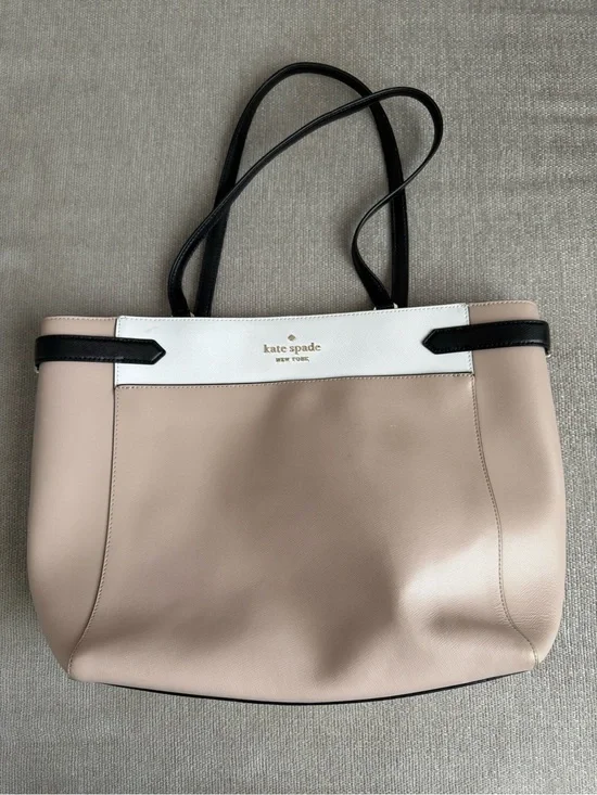 kate spade Beige, White & Black Leather Tote