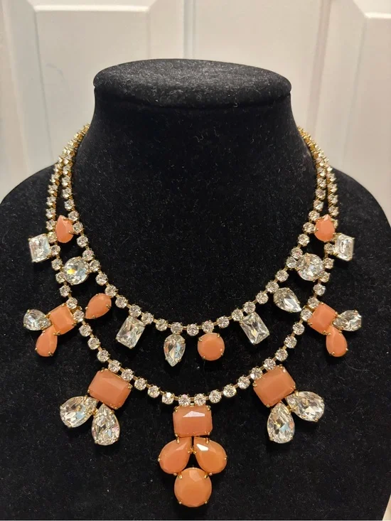 kate spade Coral and Crystal Triple-Row Statement Necklace