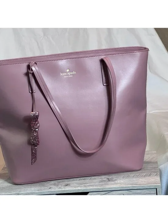 Kate Spade New York Large Mauve Pink Leather Zip Top Tote Shoulder Bag
