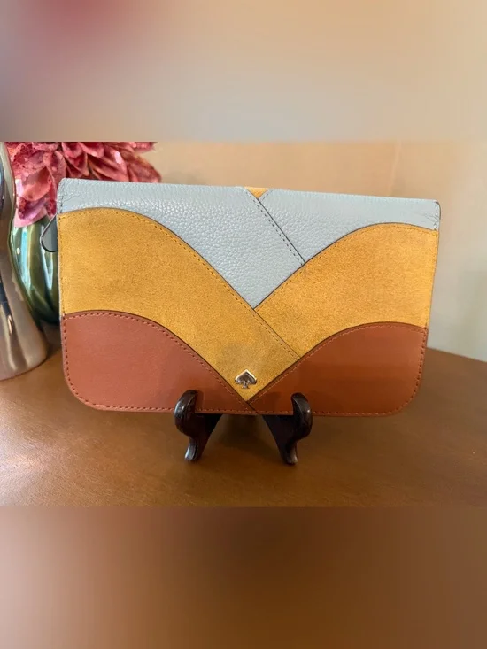 kate spade Nadine Colorblock Leather & Suede Clutch - Light Blue, Mustard, Brown