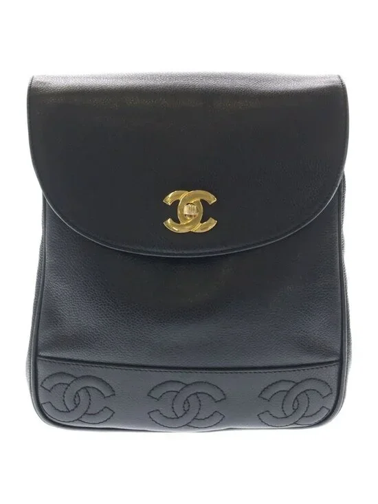 Chanel Triple CC Logo Caviar Leather Backpack Black