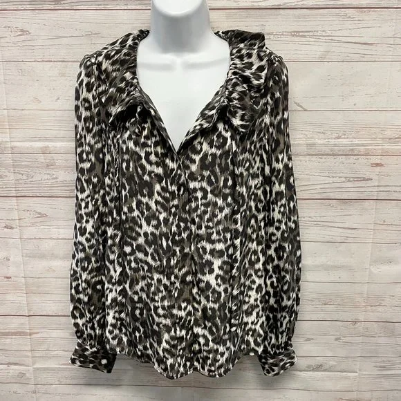 Kate Spade Lynette Ruffle collar Leopard Prink Silk Blouse