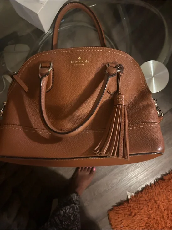 kate spade New York Cognac Brown Pebbled Leather Satchel with Tassel