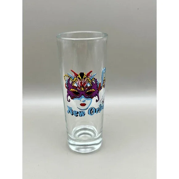 New Orleans Mardi Gras Masquerade Mask Tall Shot Glass Souvenir Shooter Clear