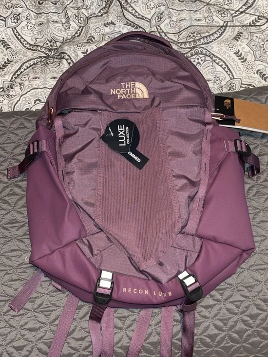 The North Face Recon Luxe Backpack - Plum with Gold Logo