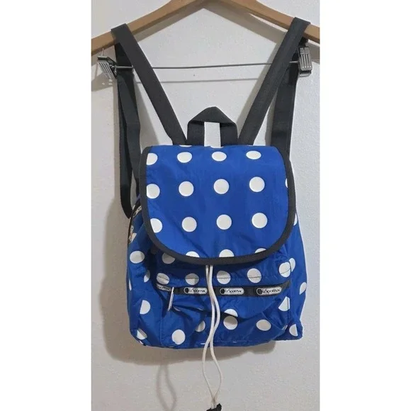Lesportsac Blue White Polka‎ Dot Backpack Drawstring Buckles Bag