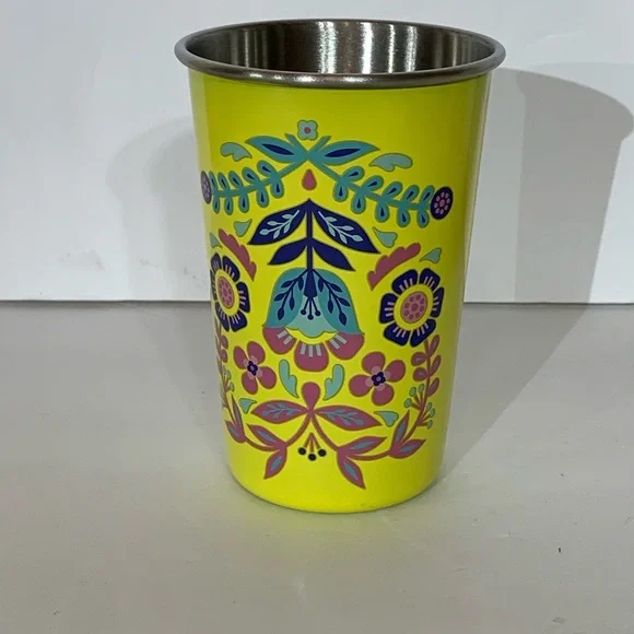 True Brands Blush Floral Stainless Steel Tumbler Cup Set of 6 Yellow