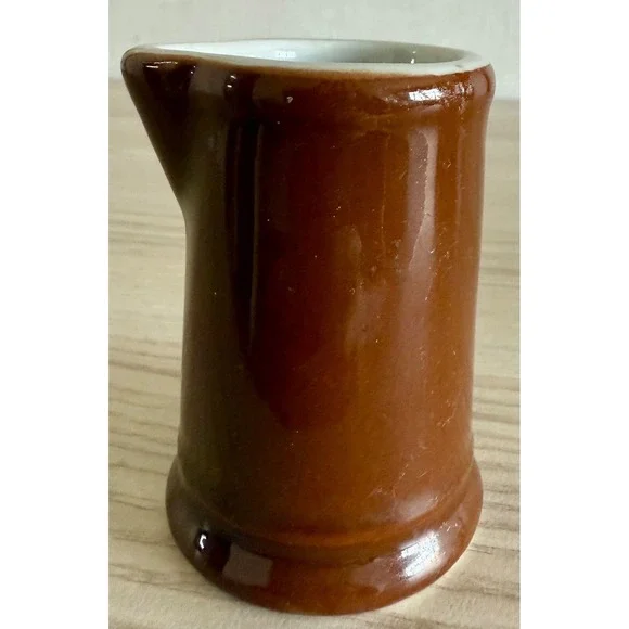 Vintage HALL USA Restaurant Ware Creamer Syrup Brown and White 2.75