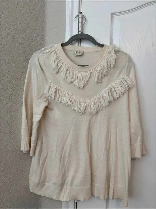 Pre-owned kate spade Cream Fringe Sweater