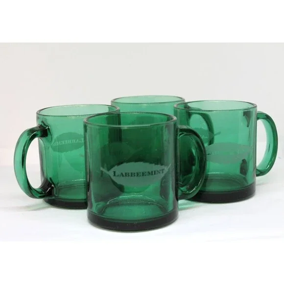 Mid-Century Emerald Green Pressed Labbreemint Advertise Glasse's set of 4