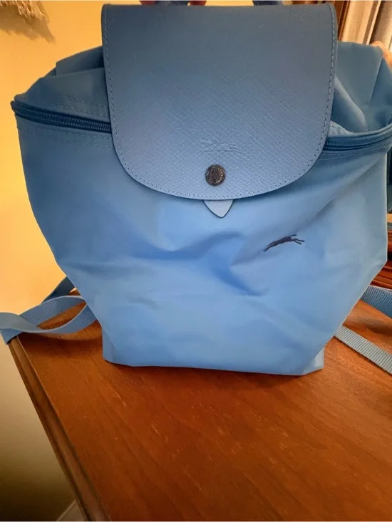 Longchamp light blue nylon backpack with flap