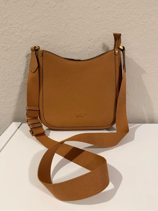 kate spade Caramel Pebbled Leather Crossbody with Adjustable Web Strap