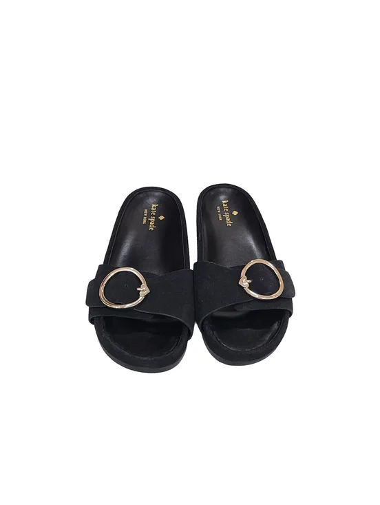 kate spade New York Della Slide Sandals Black Gold Buckle Size 7