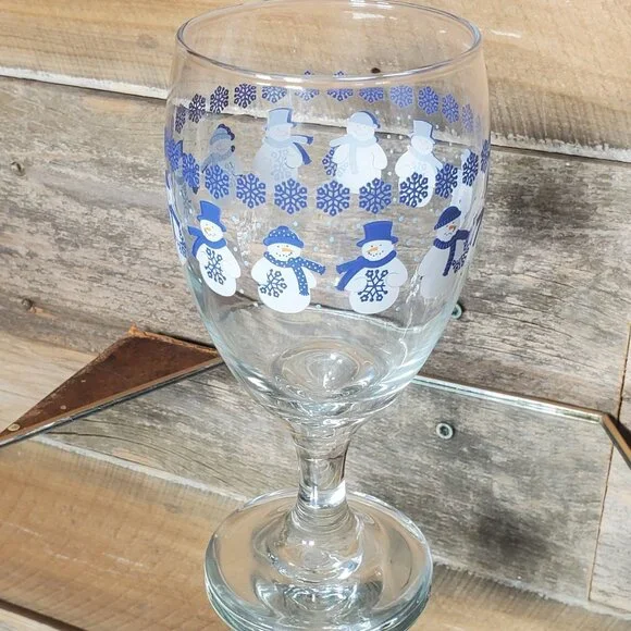 Winter Water Goblet - Snowmen - Snowflakes - Blue & White