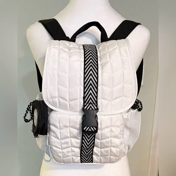 NWT, Claire’s, White Quilted Backpack with Black Chevron Strap