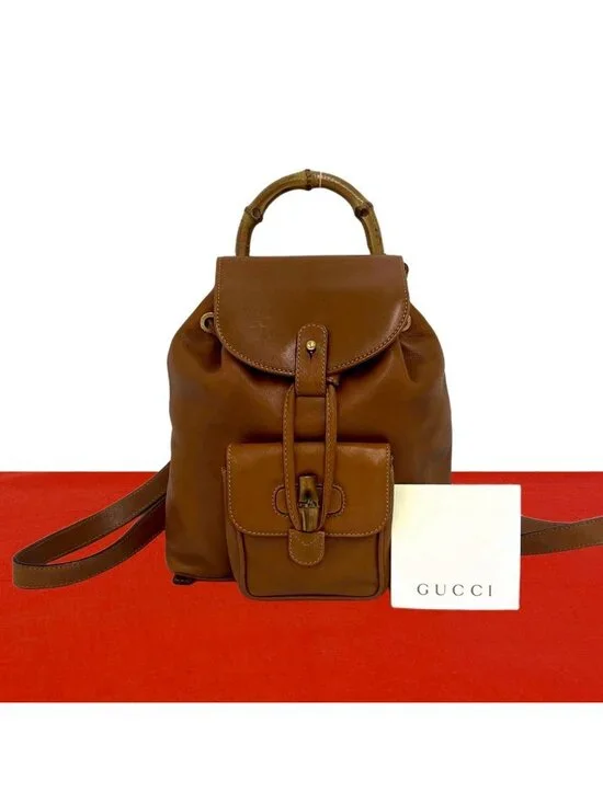 Gucci Vintage Bamboo Leather Backpack Brown